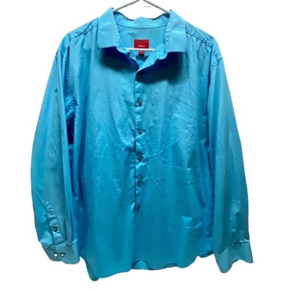 Alfani Dress Shirt Men's XL Slim Fit Stretch Teal Blue Long Sleeve Button Down